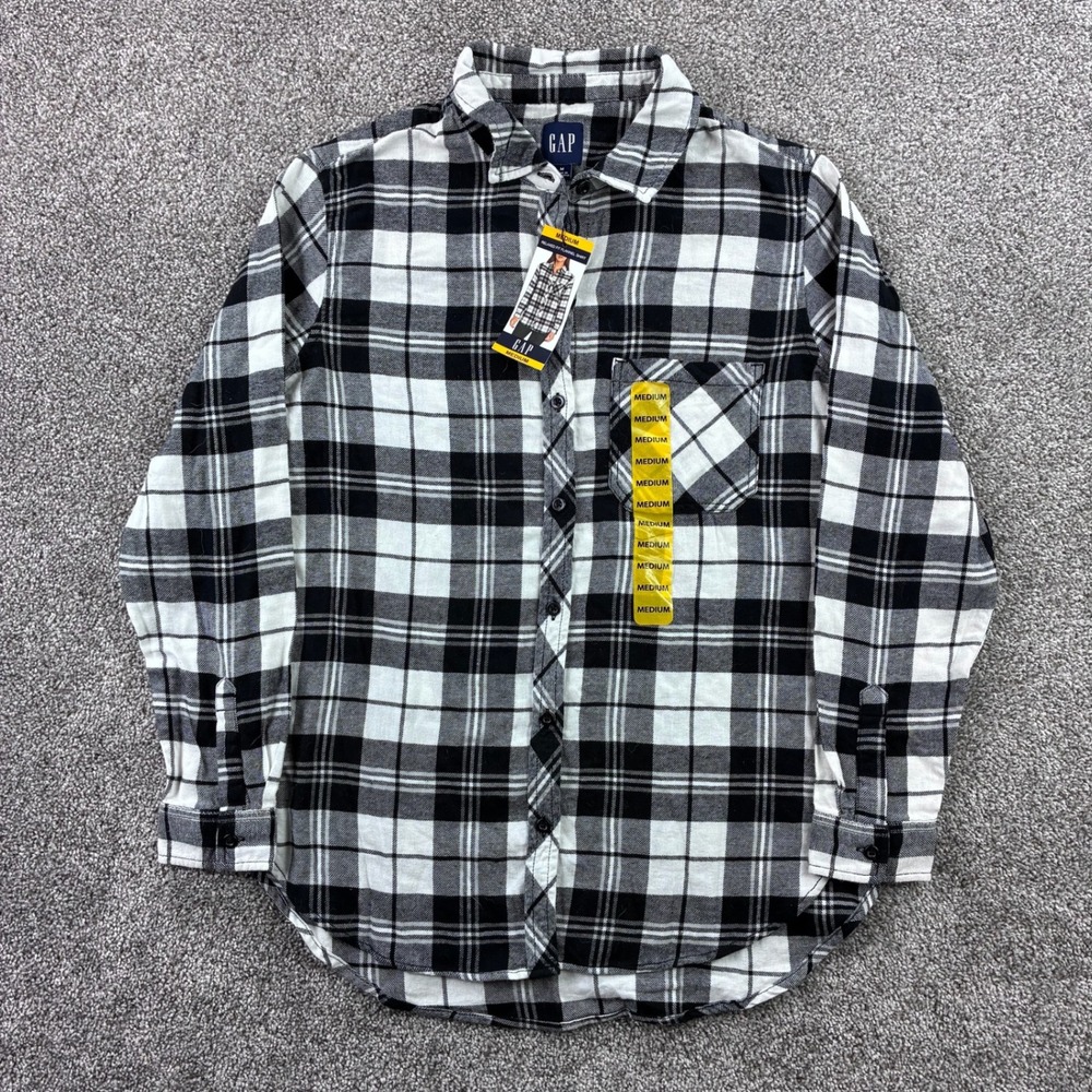 GAP Flannel Shirt Women's Medium Relaxed Fit True Black White Plaid GP00086-MXL
